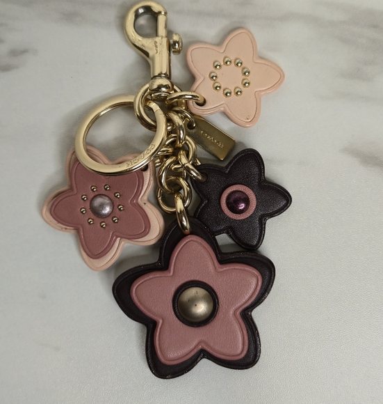 Coach Wildflower Floral Leather Bag Charm Key Chain - Picture 2 of 6